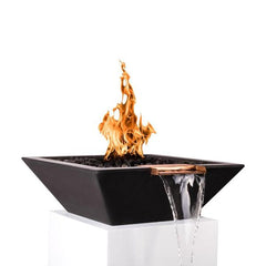 Photo of Maya Square Fire & Water Bowl 30"x12" w/ Copper Spillway - Fire Outdoor